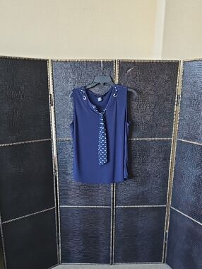 Sleeveless Navy Tie-Neck Polka Dot Detail Camisole
